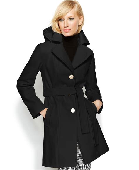 michael kors black coat with fur|Michael Kors black wool coat.